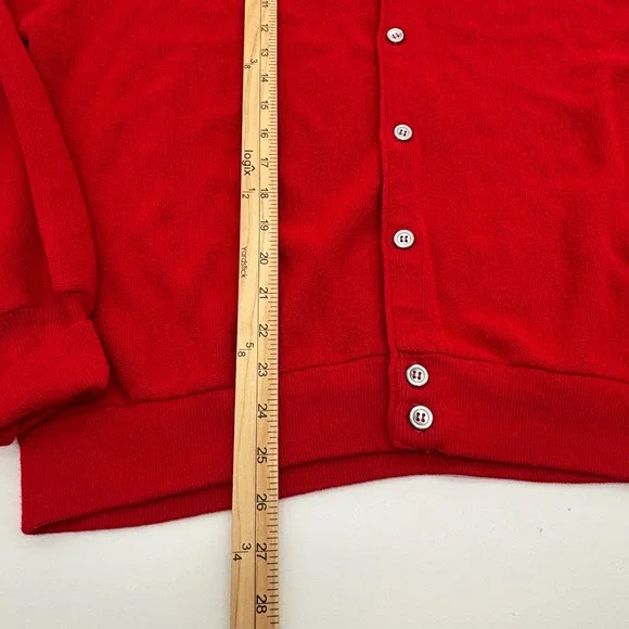 Vintage IZOD Lacoste Red V Neck Cardigan Grandpa Sweater Men's XL Made in USA - Picture 6 of 10